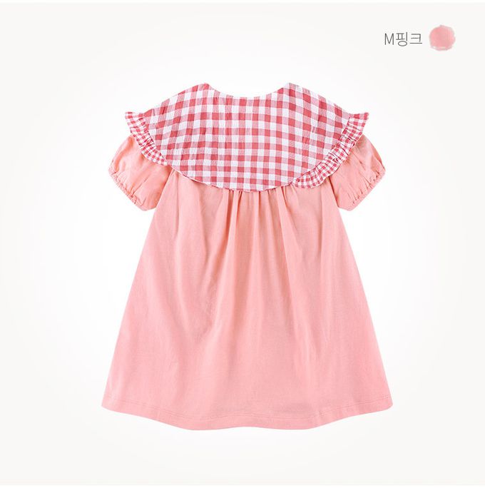 韓國 milk mile - 大片格紋翻領高腰洋裝-紅