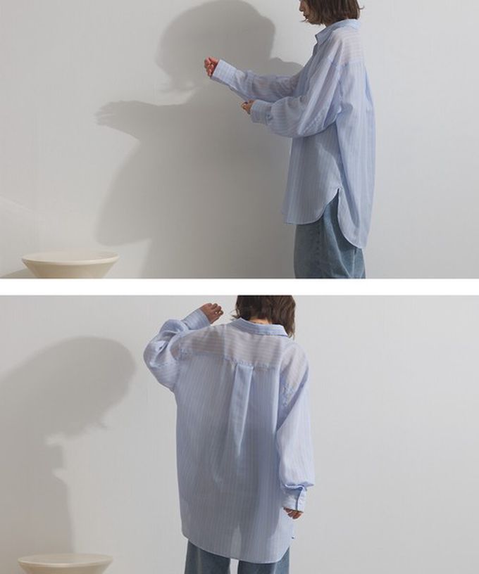 日本 ELENCARE DUE - 2way穿法輕盈透膚寬版薄襯衫-格紋-米棕系