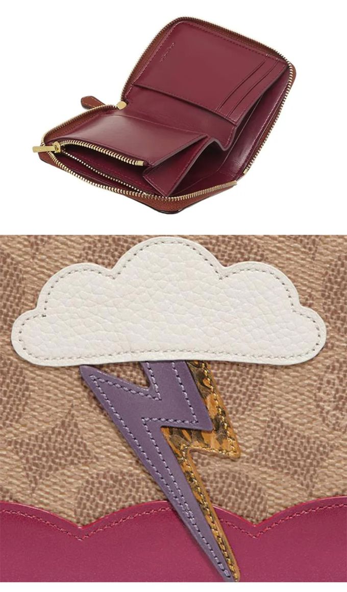 COACH - 造型PVC拼接皮革短夾 (白朵閃電)