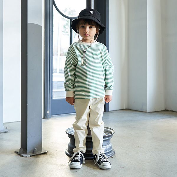 日本 b-ROOM - 100%棉 下擺品牌標籤條紋長袖上衣-黑