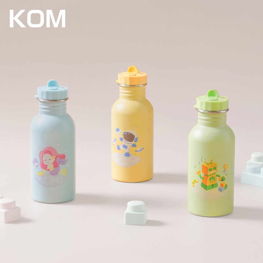 KOM - 夢想系列｜兒童隨身瓶500ml(附背帶)-機器人-綠色-容量:500ml重量:150g