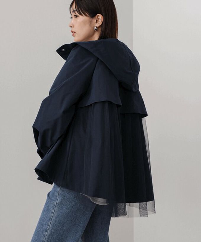 日本 Bab - [人氣款]背後皺摺薄紗連帽風衣外套-卡其杏