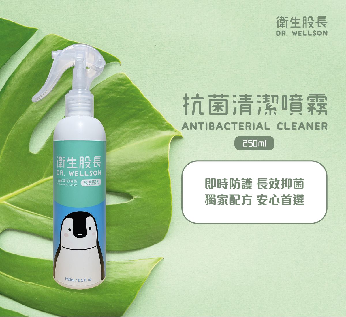 衛生股長 DR. WELLSON - 抗菌清潔噴霧/適用桌面/玩具/地墊/採用獨家奈米金銀同帖抑菌技術-250ml
