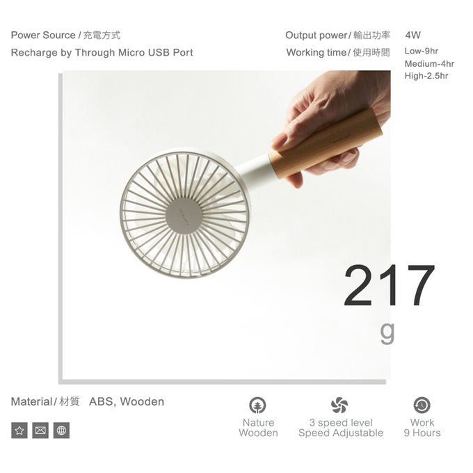 PROBOX - [盒損福利品] UDDO 櫸木手持風扇 (附底座)-黑／粉 兩入組