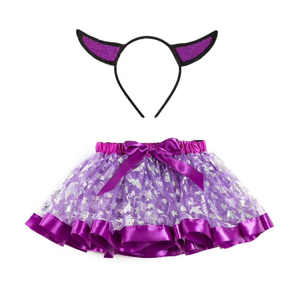 TUTUDRESS - 兒童網紗澎澎裙/片片裙+髮箍-紫色小惡魔-紫色-萬聖節裝扮