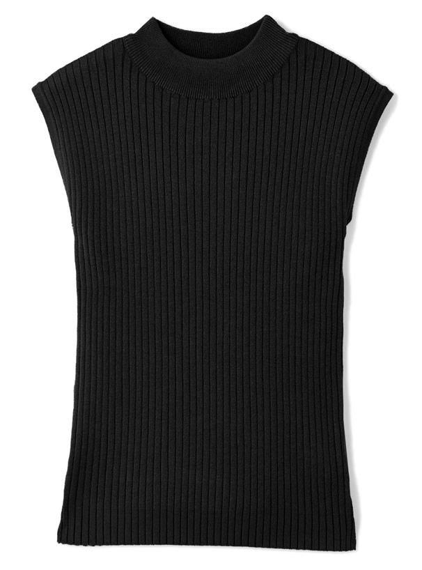 日本 GRL - 圓領百搭彈性無袖上衣-黑