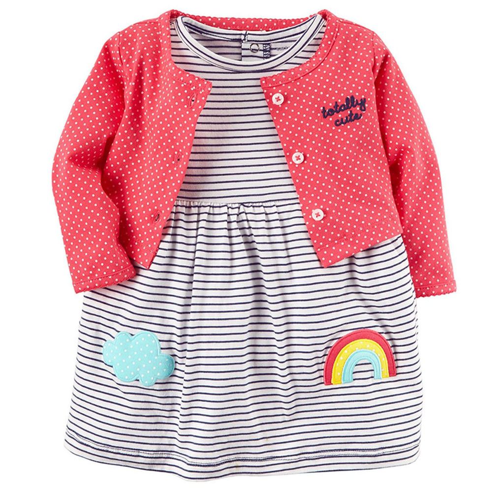 美國 Carter's - 嬰幼兒春夏外套洋裝包屁衣組-可愛彩虹