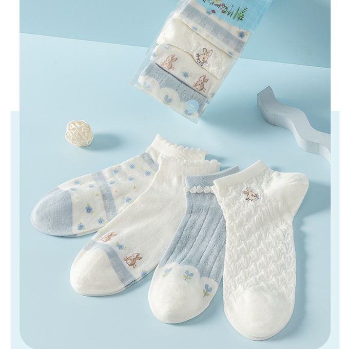 love, charlotte - 彼得兔聯名款嫩藍色系透氣輕薄短筒棉襪 (XXL (腳長22~24cm))-4 雙一組