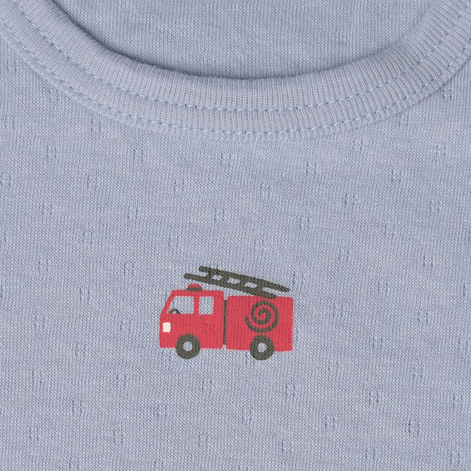 akachan honpo - 短袖圓領上衣2件組蓬鬆棉-消防車&獅子-藍色