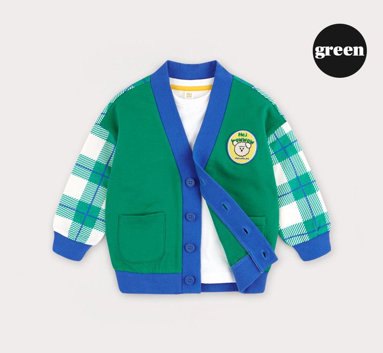韓國 HEJMINI - 綠格紋開衫外套-綠