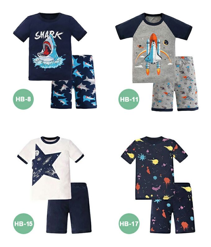 日本 Ho-ho kids - 100%棉 舒適短袖睡衣/家居服-鯊魚-深藍