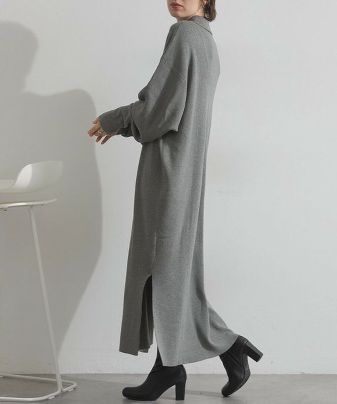 日本 Lupilien - 氣質排扣polo衫針織長袖洋裝-咖啡棕