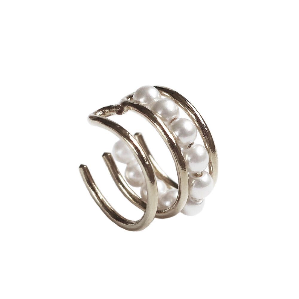 日本製 小巧珍珠線條耳骨夾-銀