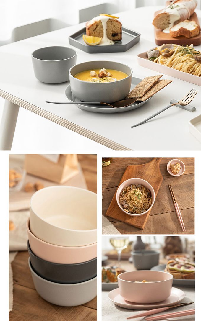 韓國 SSUEIM - Mariebel系列莫蘭迪陶瓷湯碗2件組(13+16cm) (灰色)