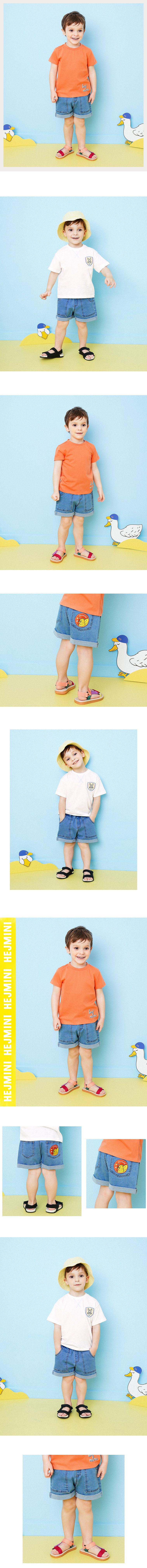 韓國 HEJMINI - 縫線大口袋3分牛仔短褲-藍