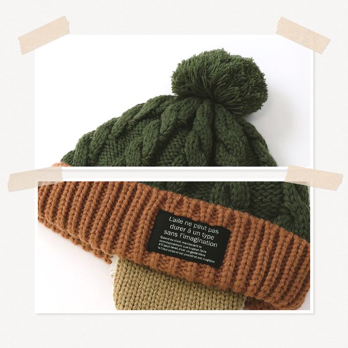 日本 ZOOLAND - 百搭蓋耳針織保暖毛帽-簡約標籤-軍綠