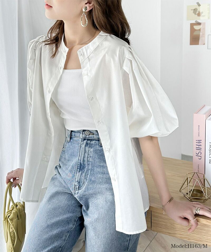 日本 Classical Elf - 氣質皺摺泡泡短袖襯衫-淺米杏