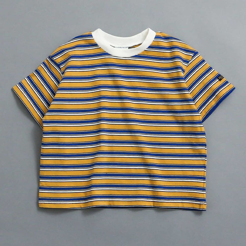 純棉百搭定番短袖上衣-橫條紋-芥末黃