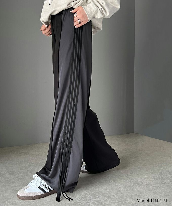 日本 Classical Elf - mily bilet 撞色拼接側綁帶寬褲-米杏