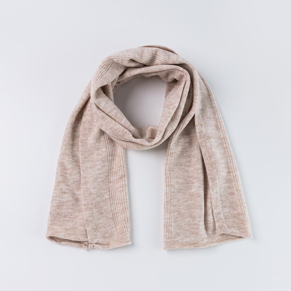 日本 AUBE - 羊毛混編織保暖圍巾-淺米杏 (40x180cm)
