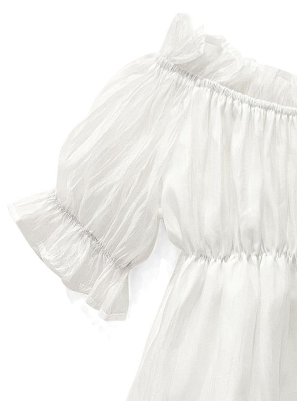 日本 GRL - 荷葉薄紗滾邊露肩上衣-天使白