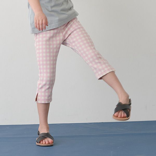 日本 Lycee mine - [官網熱銷] 腰間滾邊側開叉七分褲-格紋-卡其