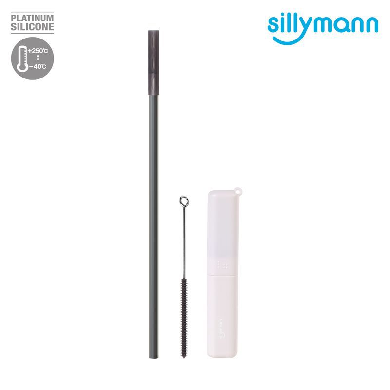 韓國 sillymann - 100%鉑金矽膠攜帶型吸管套裝-透明黑