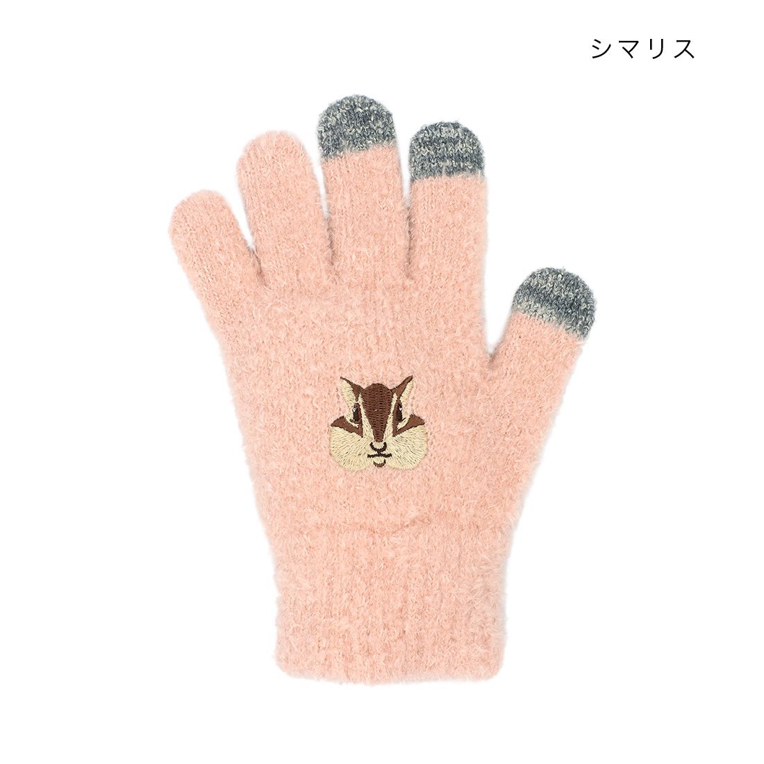 日本 TOMO - 大人可觸控短絨保暖手套-小浣熊-淺灰