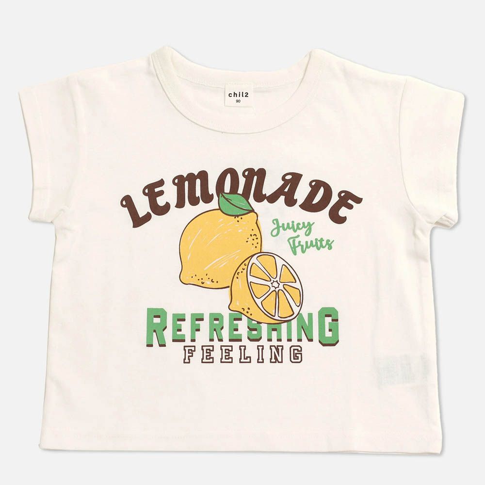 100%棉 可愛印花短袖上衣-檸檬-白