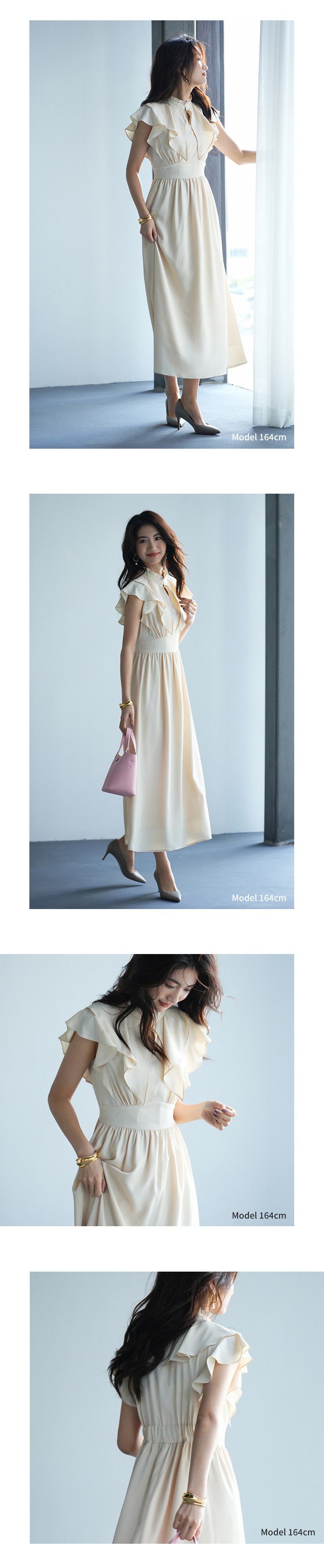 日本女裝代購 - 浪漫荷葉領修身雪紡洋裝-經典黑