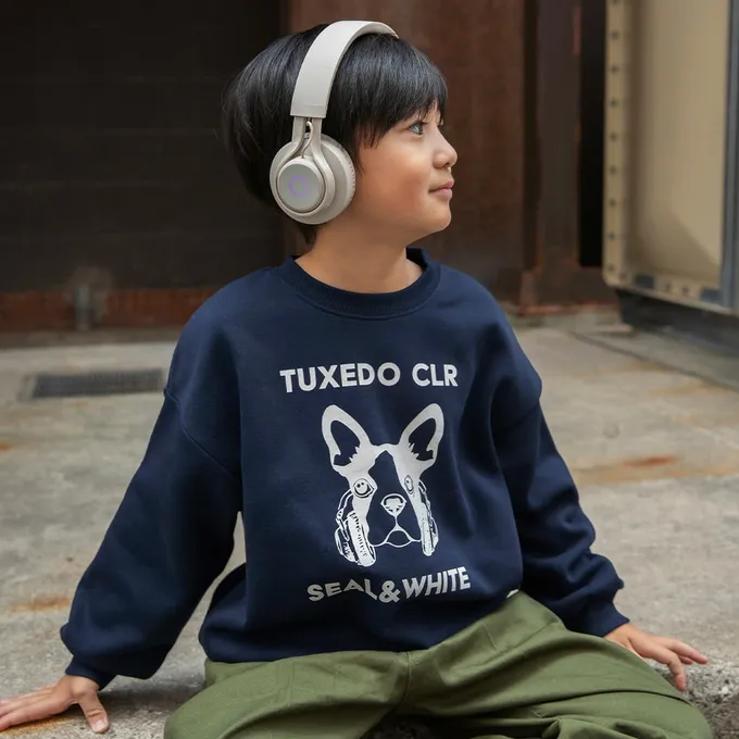 日本 BRANSHES - 裏起毛 舒適縮口長袖上衣-法鬥狗狗-海軍藍