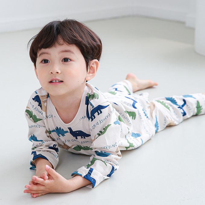 正韓 Cogibu - 極舒適無螢光劑 100% 有機棉幼兒/兒童睡衣/家居服套裝組-恐龍家族