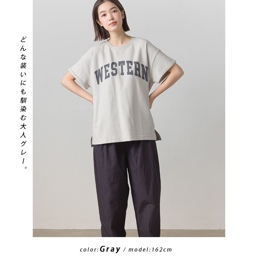 日本 OMNES - 純棉美式印花落肩短袖上衣-深藍