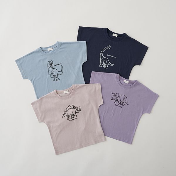 日本 b-ROOM - 100％棉 恐龍印花短袖上衣-劍龍-可可棕