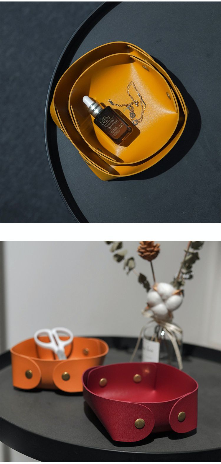 居家皮質收納盤-方形-深藍色