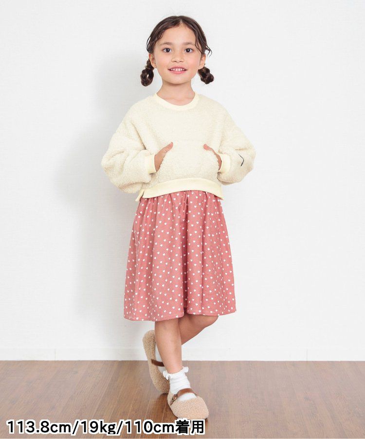 日本 BREEZE - 毛絨印花拼接長袖洋裝-黑x白斑點