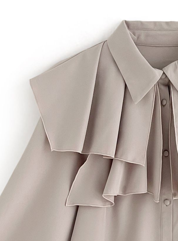 日本 GRL - 優雅層次翻領長袖襯衫-米白 (F)