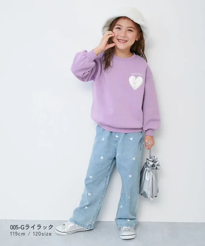 日本 devirock - 閃亮愛心廓形大學長袖上衣-灰綠