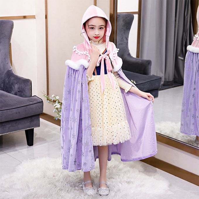 冰雪女王保暖印花斗篷-紫色