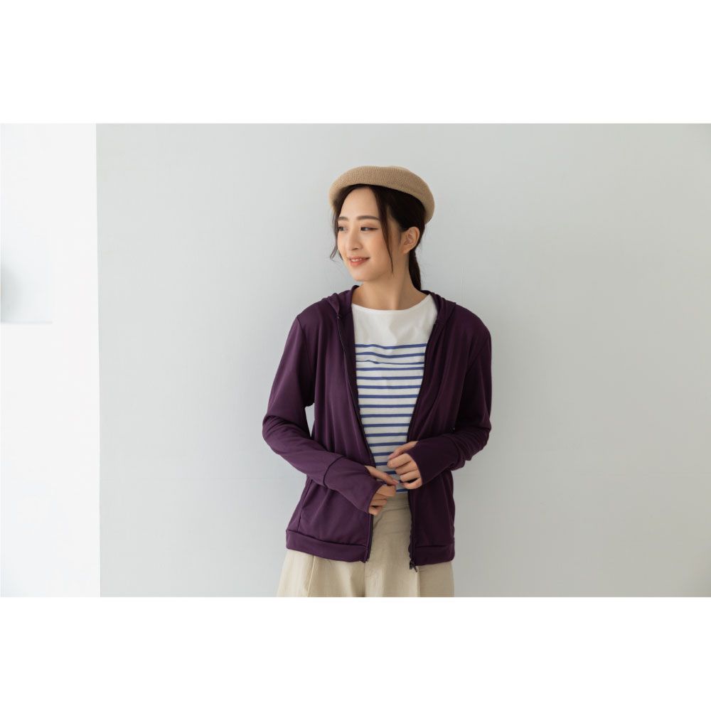 貝柔 Peilou - UPF50+高透氣防曬顯瘦外套-女連帽-深紫色