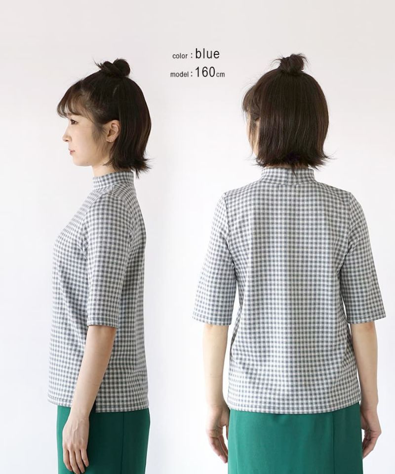 日本 zootie - 小清新復古格子五分袖上衣-藍