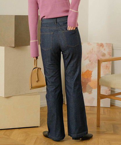 日本 Bou Jeloud - 丹寧修身美腿長褲-黑