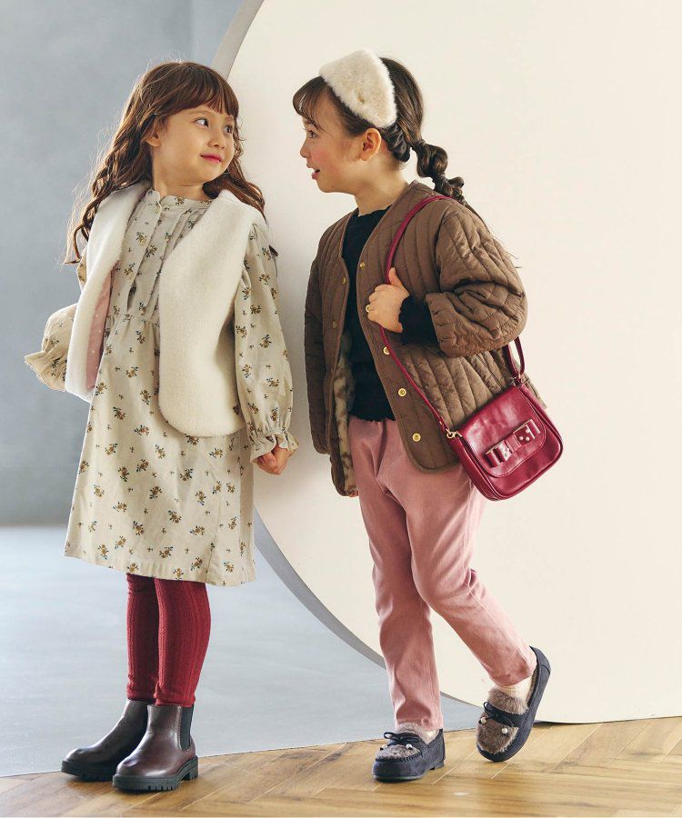 日本 apres les cours - 襯衫領微甜束口長袖洋裝-碎花-海軍藍