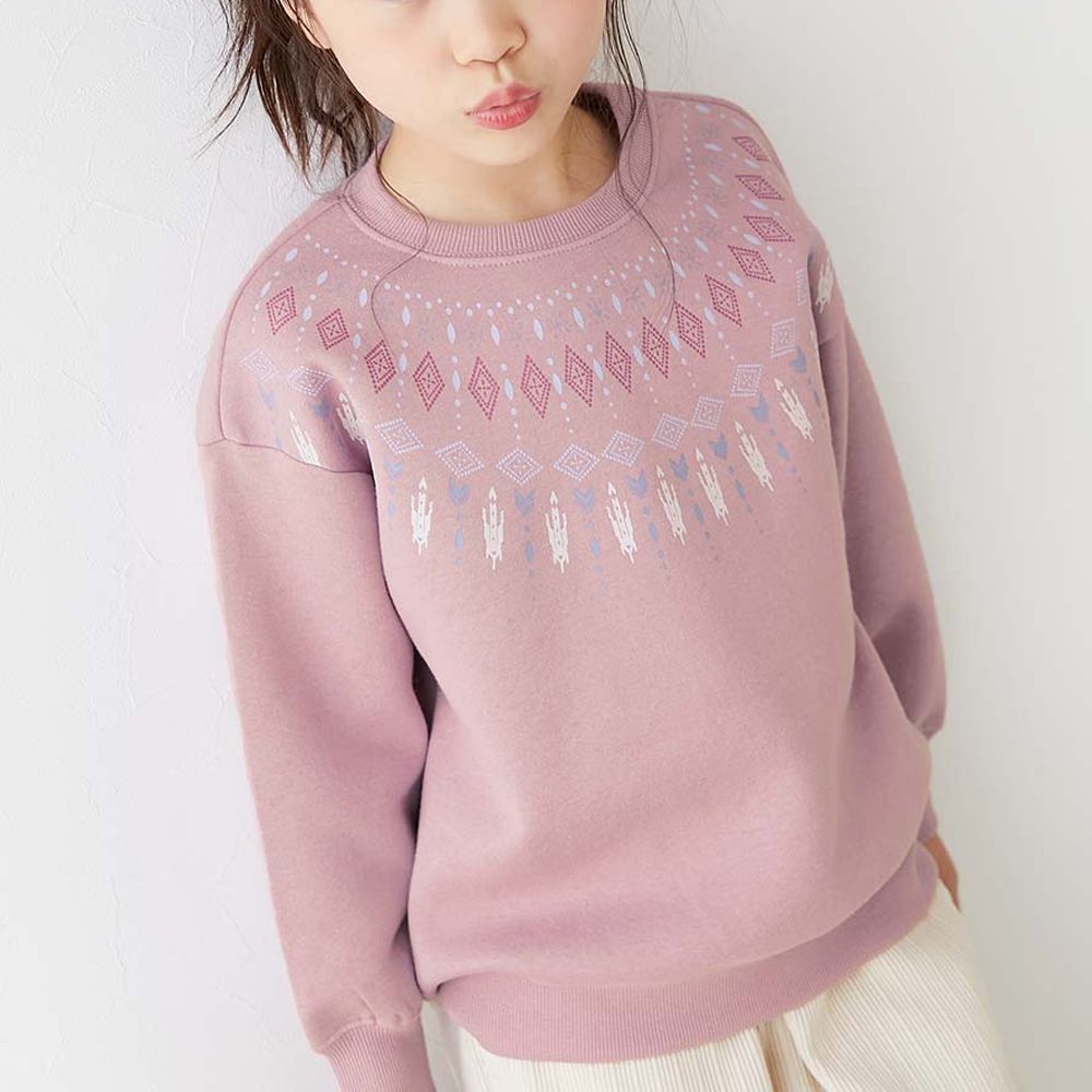 熱銷定番 裏起毛落肩大學長袖上衣-北歐圖騰-粉紅
