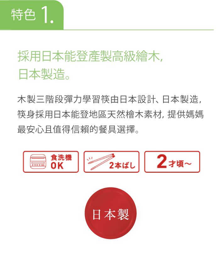 日本 Combi - 木製三階段彈力學習筷-右手附盒-綿羊白-日本製