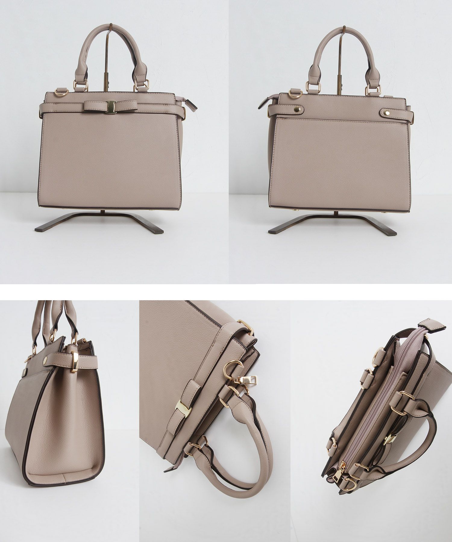 日本 tocco-closet - 蝴蝶結金釦手提包/側背包-氣質杏