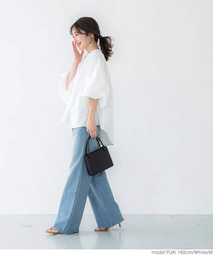 日本 COCA - 優雅夢幻泡泡袖襯衫-白