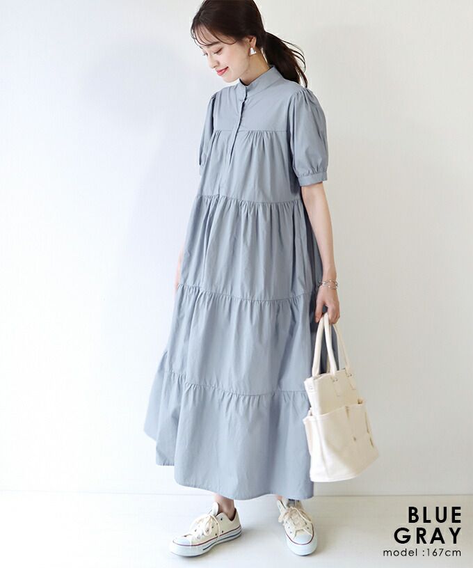 日本 BLUE EAST - 純棉蛋糕澎澎短袖洋裝-杏