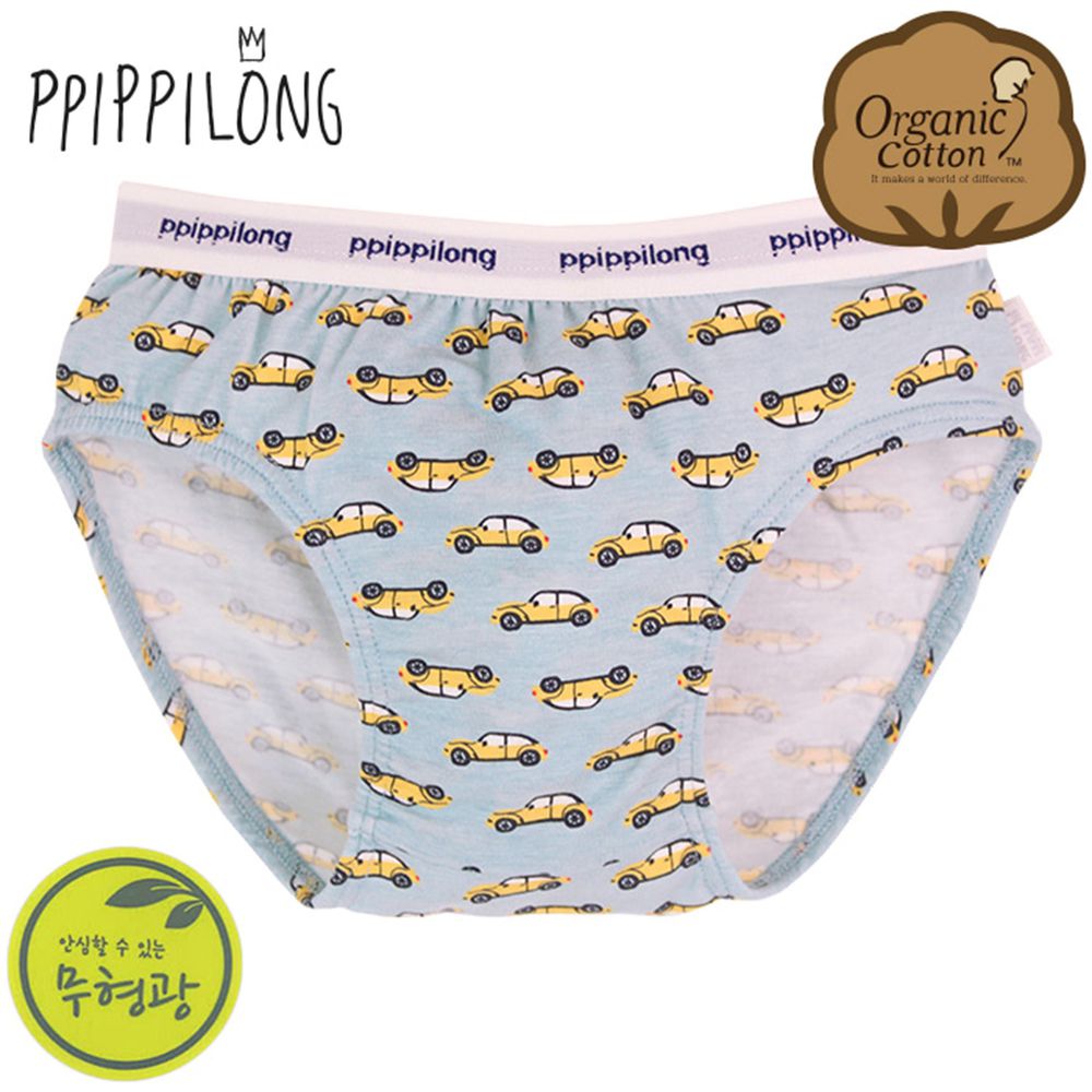 韓國 Ppippilong - 有機棉透氣三角褲(男寶)-黃色車車