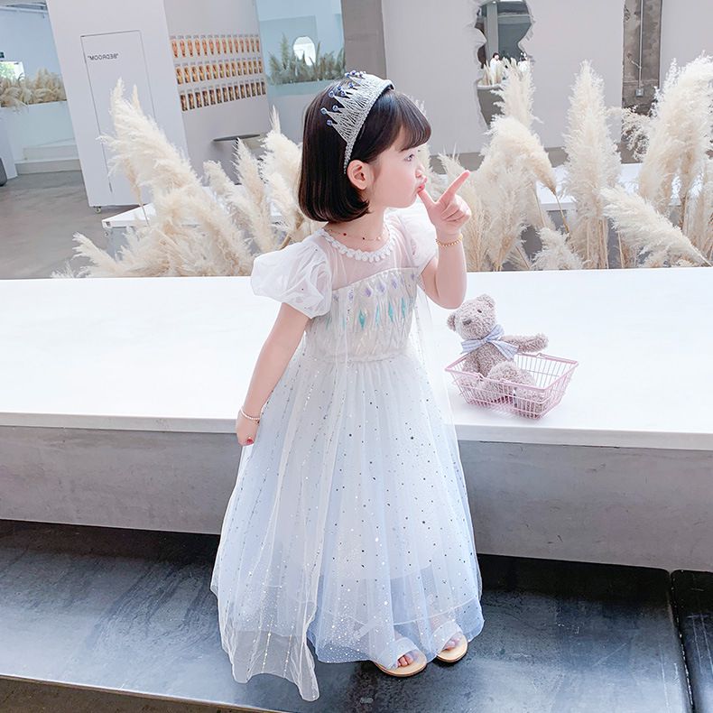 漸變冰雪女王短袖洋裝-白色